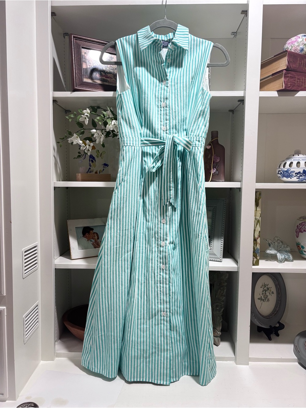 Duffield Lane Green and White Striped Shirt Dress